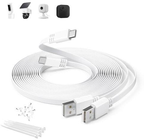 Itramax Flat USB C Extension Cable 20FT/2Pack,Extra Long USB A to USBC Power Charging Cord for Blink Outdoor 4/Mini 2 2K+,Ring Pan-Tilt Indoor Cam,eufy Cam S3 Pro,SoloCam S340/S220,EZVIZ H6,Tapo C120
