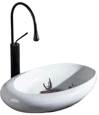 XFZJCHAP Bathroom Vessel Sink Bowl Basin Oval Indoor Art Hand-painted Countertop Basin Washbasin Household Ceramic Outdoor Washbasin Balcony Washbasin Lavatory Above Counter Vanity Sink