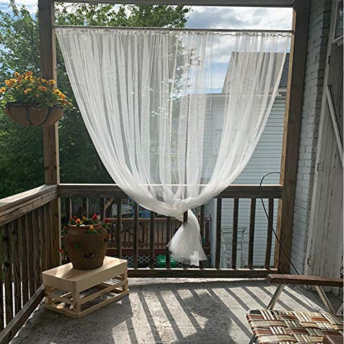 FaceYee Rideaux semi-voile pour terrasse, porche, pergola, tonnelle, quai, intimité, rideaux à rayures avec passe-tringle - Un panneau - Blanc - 254 x 160 cm