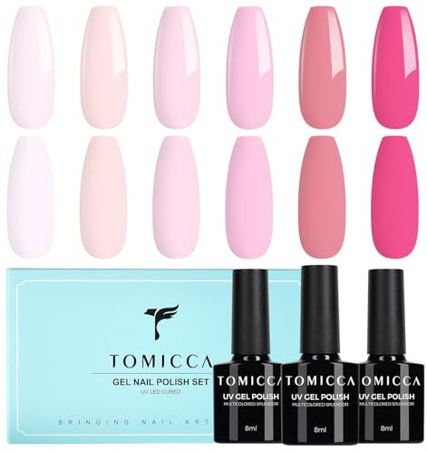 TOMICCA - Set di smalti UV in 6 colori, rosa scuro, rosa chiaro, rosa confetto, smalto in gel naturale, da polimerizzare in lampada UV LED, per manicure e nail art fai da te, 8 ml