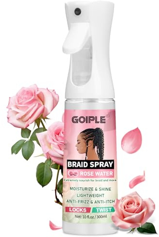 10 fl oz Braid Spray Rose Mint for Dreads, Dreadlocks, Locks Spray Rose Water for Itchy Scalp, Shine & Lightweight for Dull Hair Twists, Cornrows, Box Braids Moisturizer, Rose Water for All Hair Types