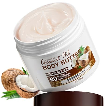200g Coconut Body Butter for Women - Body Moisturiser for Dry Skin, Deeply Nourishes, Soothes, and Hydrates for Silky Smooth Skin，Body Skincare Coconut Cream, Daily Skincare Routine