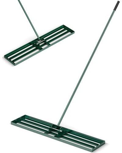GiantexUK Lawn Leveling Rake 30”/36”/42”/46” x 10”, Powder Coated Steel Lawn Leveller with 77” Long Handle, Soil Leveling Tool for Garden Grass Golf Field Ground (46” x 10”, Green)