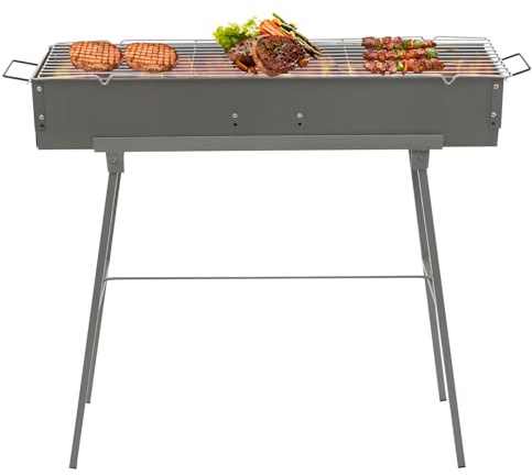 Barbecue portatile a carbonella, rettangolare, 80 x 1 x 80 cm, barbecue da campeggio, grande griglia per picnic, feste
