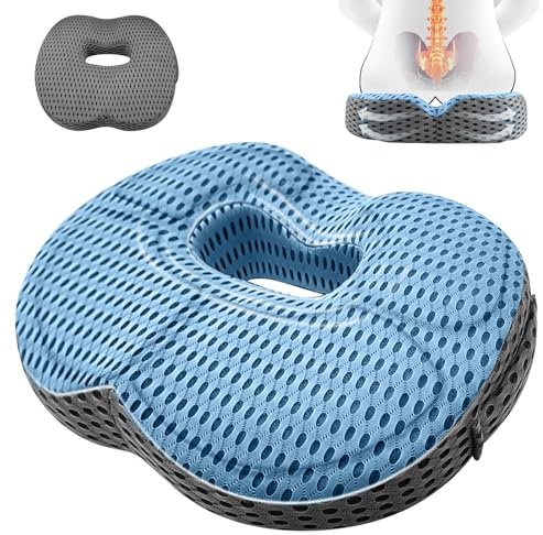 GBKDQQ Cojín ortopédico, antiescaras, silla de oficina, alivio ergonómico, coxis, hemorroides, cadera, coxis, cojín para sofá, oficina, coche, silla de ruedas (azul+gris)