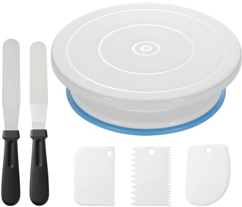 Ohuhu Piatto Girevole per Torte, 11 Pollici Piatto Girevole with Base Antiscivolo e Accessori - 2 Spatola Liscia e 3 Pettini Liscia, Kit Pasticceria per Decorare Torte, Scelta Regalo Perfetta