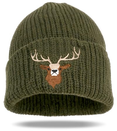 GADITIEK Cadeaux de Chasseur, Bonnet Béanie de Chasse avec Broderie Hommes Hiver Chaud Unisexe Bonnet d'Hiver Tricoté Bord Doux et Épais Chaud Doux