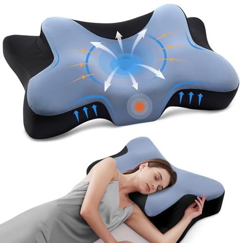 DONAMA Oreiller Cervical Ergonomique Mémoire de Forme, Bleu et Blanc | Coussin Cervicales Ergonomique,Soutien du Cou, pour Dormir sur le Côté et le Dos, 66x37x13 cm