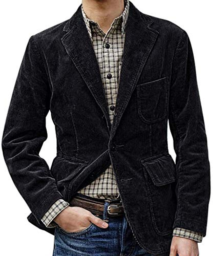 Chaqueta de pana para hombre otoño invierno blazer traje para hombre chaqueta elegante gruesa y cálida chaqueta deportiva cómoda abrigo disco vintage invierno, Negro , XXXL