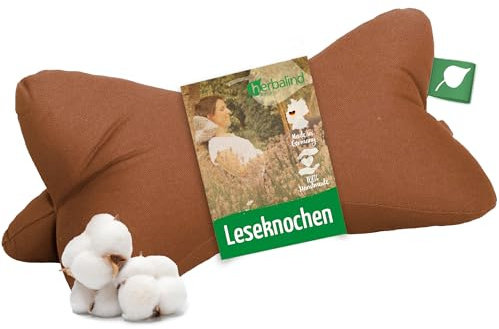Herbalind Leseknochen Nackenrolle Nackenkissen Lesekissen als Tabletkissen - 40 x 18 cm Dekokissen Stützkissen Buchkissen Buchstütze - 100% Baumwolle, universelles Buch Tablet Kissen - Canvas Senf