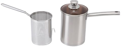 Phefop Olla Freidora de Acero Inoxidable 304 con Cesta, Mini Freidora Portátil para Cocina Casera, Camping, Diseño Compacto para Comidas de 1 a 2 Personas, Filtro de Aceite para Freír Más Saludable