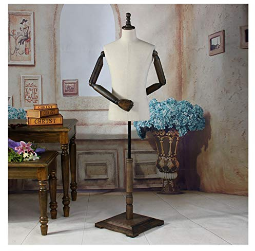 Manlig halvkropp skyltdocka klänningsform för att skräddarsy skärm, linneskydd och träbas, perfekt för kläddekoration