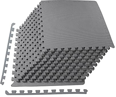 BalanceFrom Puzzle Exercise Mat with EVA Foam Interlocking Tiles, Grey,1/2 Thick, 48 Square Feet