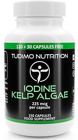Jod Kelp Algen Extrakt Kapseln 225 mcg - 150 Stück (5 Monatsvorrat) an Schnell Auflösende Jod Tabletten, mit je 225mcg an Hochdosiertes Iodine Supplement Extract Pulver