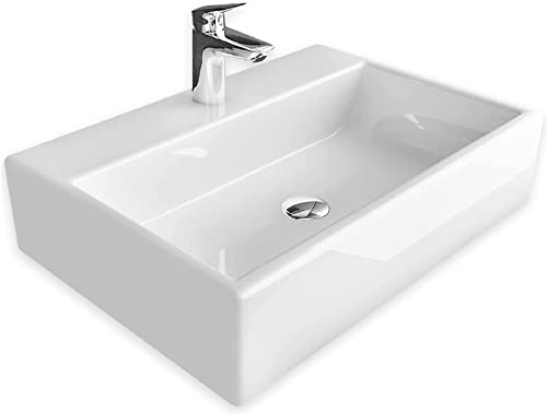 Alpenberger Waschbecken Gäste WC | Aufsatzwaschbecken Eckig | Waschtisch Bad Waschplätze | Handwaschbecken mit Nano 52 cm Breit | Gästewaschbecken Badezimmer | Aufsetzbare Waschbecken Wandmontage