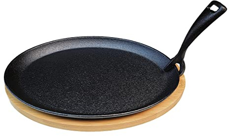 HAWOK Cast Iron Fajita Skillet Japanese Steak Plate with Handle and Bamboo Tray