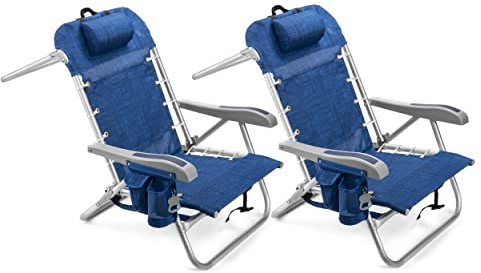 Homevative Cooler+ Folding Backpack Beach Chair with 5 Positions, Towel bar, XL Cooler Pouch, Storage Net, Cup and Phone Holder, Breeze, 2 Pack