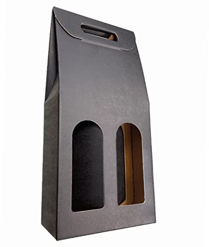 IMBALLAGGI 2000 -1 Black Bottle Holder Box - Cardboard Boxes for Champagne Prosecco Wine Bottles - Pack of 2 Bottles - Ideal for Christmas and Special Occasions