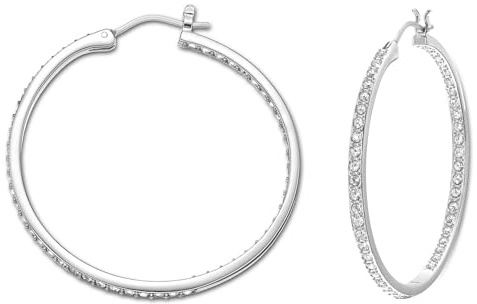 Swarovski Orecchini a cerchio Sommerset, Bianchi, Placcato rodio