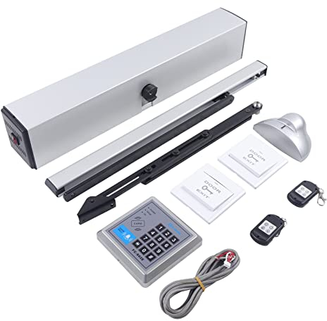 Türschließer Automatischer mit Feststellfunktion,24V Automatischer Türantrieb Elektrische Türöffner Türschließer Schwingtür Schließer mit 2 x Fernbedienung & Druckknopf + 5 x IC-Karte