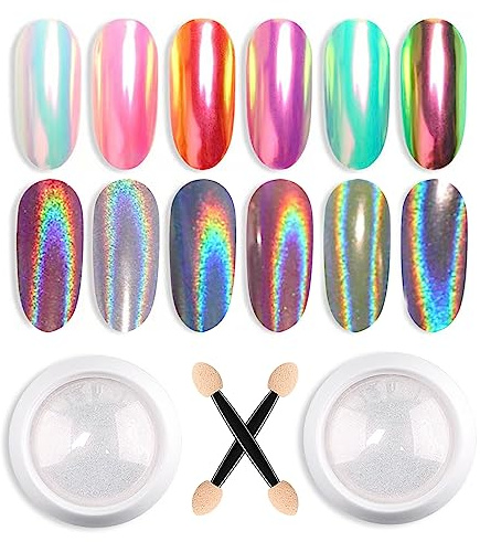 GZSYY Poudre Chrome Ongle Perle Holographic Nail Powder Chrome Pigment 2PCS Poudre Ongle Effet Caméléon