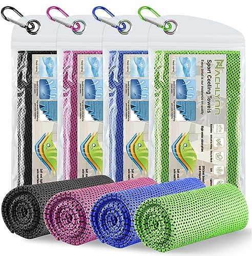 NACHLYNN Juego de 4 Toallas de Refrigeración de Microfibra 100x30cm para Gimnasio, Fitness, Deportes, Viajes y Yoga