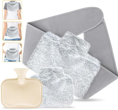 Fluffy Hot Water Bottle Belt - Wrap Around for Neck, Shoulder, Back, Waist & Period Pain Relief - Wearable Pouch - Gift for Women, Girls & Men