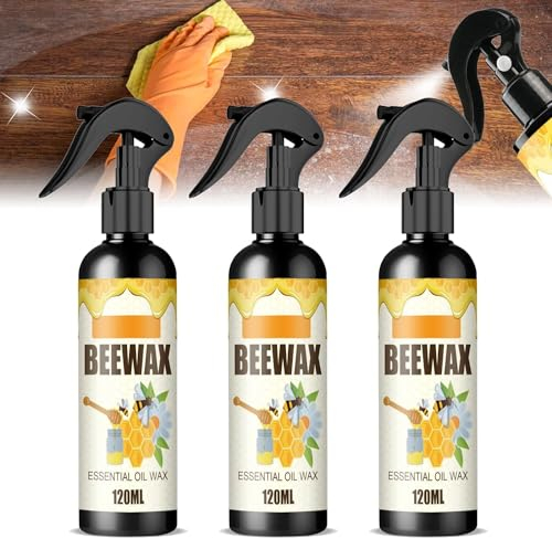 Spray de cera de abejas micromolecularizada natural, esmalte de cera de abejas para madera y muebles, pulido, impermeabilización, cuidado de muebles en aerosol de cera de abejas antigrietas (3 pcs)