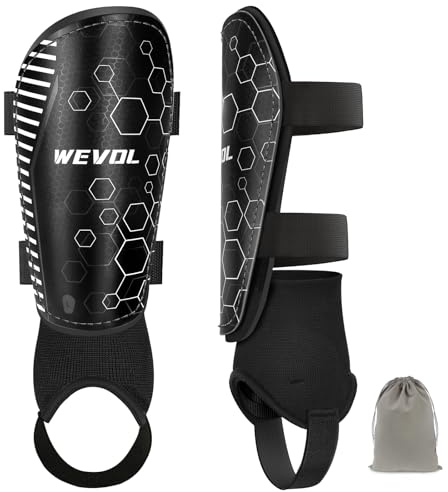 WEVOL Espinilleras Futbol Niño,Espinilleras Futbol Adulto Pequeñas con Velcro,Espinilleras Personalizadas con Tobillera Extraíble,Mini Profesional Caneleiras Futebol Criança para Hombre/Mujere(M)