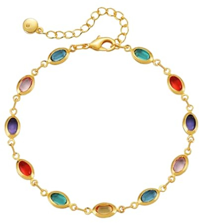 JIEZM Bracelet à maillons Creux en Zircon coloré, Bracelet à maillons de chaîne en Pierre de Naissance lié pour Toujours (Style 3)