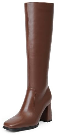 MIRAAZZURRA Bottes Femmes Bottes Épaisses Talons Hauts Bout Carré Bottes à Talons Hauts avec Talons pour Femmes, marron, 37 EU