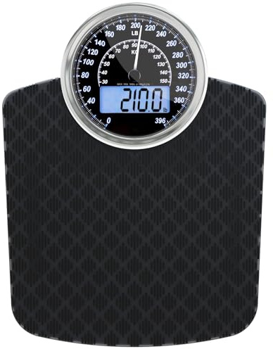Adamson Hybrid 2-in-1 Analog & Digital Weighing Scale for Body Weight up to 400lbs + Thick Tempered Glass + Extra Large Display + Easy to Read Digital Bathroom Scale + New Version - Black Diamond