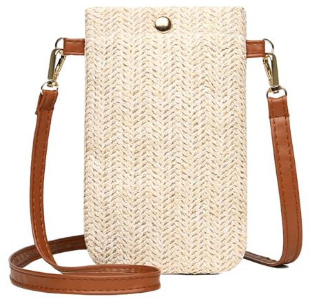 MUNSKT Handytasche Zum Umhängen Damen Strohtaschen Damen Frauen Strohtaschen für Frauen Crossbody Strand Tasche Umhängetasche (white, Kleine)
