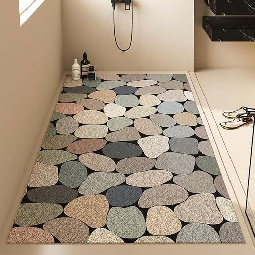 Pevfeciy Tapis antidérapant Douche 70x100 cm Tapis de Douche antidérapant Modèle de Pierre Tapis Douche antidérapant aux Bains Modernes,Doux Confortable PVC,Haute perméabilité à l'eau