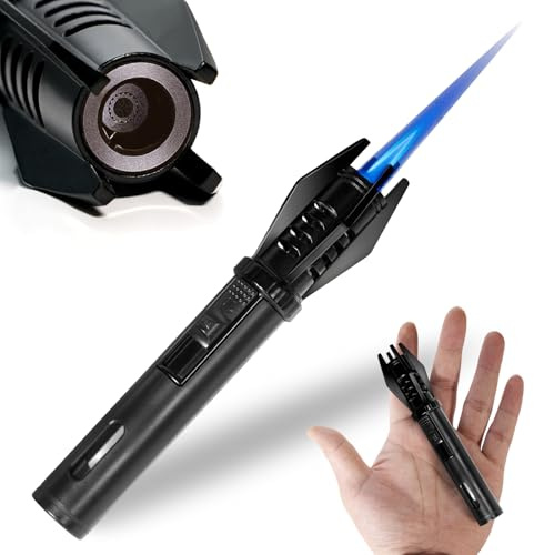 Camping Mini Torch Lighter EDC Windproof Small Lighters with Visual Window Refillable Gas Pocket Tactical Jet Flame for Hiking Survival Kitchen Grill Fireplace Home Candle BBQ, 5 (Without Butane)