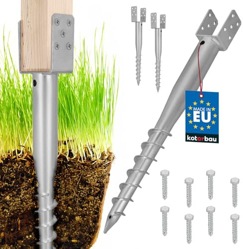KOTARBAU® Lot de 2 supports de poteau en U à visser - 70 x 700 mm - En acier galvanisé - Douille à enfoncer - Base de poteau en U - Piquet de terre - Ancrage de poteaux en bois - Clôture de jardin