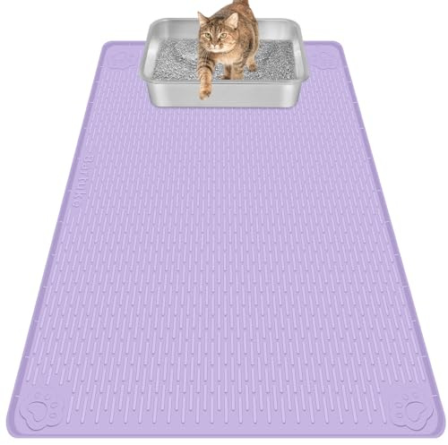 Bartuke Tappetino Lettiera Gatto, Tappetino per lettiera per Gatti in silicone extra large 40 x 28 per il controllo a dispersione, morbido su zampe di gattino, facile da pulire (Viola)