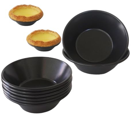 LoveDeal 8 Pack Egg Tart Molds, 3 Inch Carbon Steel Tart Pans, Reusable Cake Baking Tin for Pies, Tartlet, Quiches, Pastel de Nata - Black
