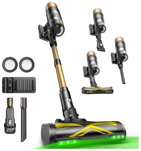 Ultenic Cordless Vacuum Cleaner, 600W 60KPA 65mins Vacuum Cleaners for Home, Cordless Stick Vacuum with Green Light, Self-Standing & 180° Lay-Flat, Anti-Tangled Brush for Floor/Carpet/Pet Hair