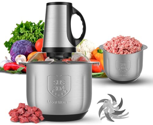 4L Hachoir Électrique, Hachoir avec Bol en Acier Inoxydable 304, 6 Upgrade Double S-Blades, Moteur Puissant 300W en Cuivre Pur, 3 Vitesses, Idéal pour Viande, Légumes
