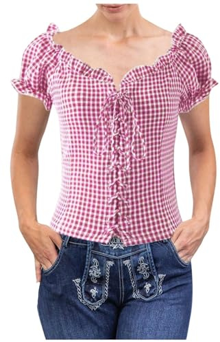 Générique Chemise Dirndl pour Femme Oktoberfest Costumes Bavarois Chemise pour Femme Dirndl Deguisement Adulte Oktoberfest Vetement Fete de la Biere Blouse a Noeud Chemisier Jabot Blanc