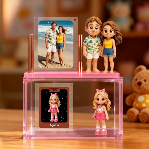 Soview Custom Action Figure Personalised 3D Mini Figurine Statue with Frame HD Resin Cartoon Sculpture Collectible Customise Gifts for Couple Dad Mom Birthday Anniversary Christmas Wedding