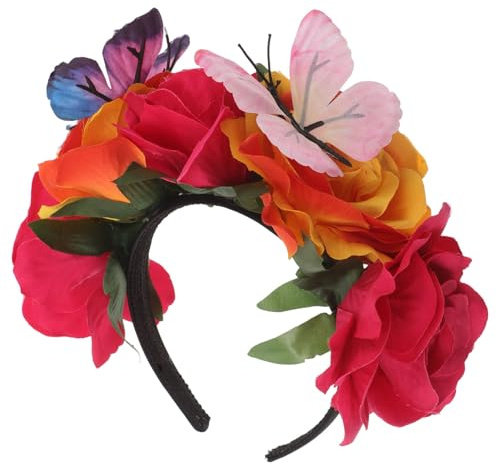 TOPBATHY Bandeau Fleuri Mexicain Roses Artificielles 3D et Serrage-Tête Tressé en Tissu Doux Ornement de Tête pour Fête Accessoire Cheveux Femme Bandeau Décoratif Rouge Vif