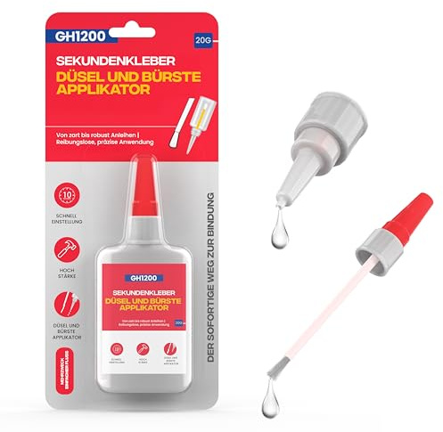 GH1200 (2-in-1) sekundenkleber extra stark mit Pinselapplikator & Düse - Superschneller & stark haftender superkleber - Cyanacrylatkleber super glue für harte Kunststoffe, DIY Handwerk und vieles mehr