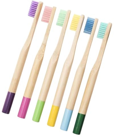 Hoement Spazzolino da Denti per Bambù Setole Morbide, Manico Colorato in Legno Naturale, Confezione da 6 Pezzi, Ecologico e Biodegradabile, Adatto per Igiene Orale Infantile