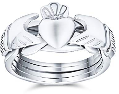 Irish Celtic Trinity Hands Crown Heart BFF Friendship Interlocking Claddagh Puzzle Ring For Teen For Women .925 Sterling Silver