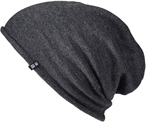 Enter the Complex® Leichte Merino Mütze, Einlagig Gestrickte Slouch Beanie, 100% Merino Wolle, Damen und Herren, Anthrazit