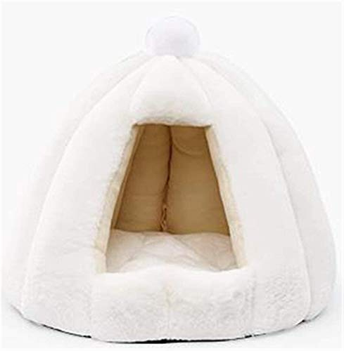 Lits pour Chats Lits à Capuchon pour Chats Panier de Lit Chauffé Tente pour Chats Grottes et Maisons Coussins Amovibles et Lavables pour Chats (Color : White, Size : 48x48x40CM)