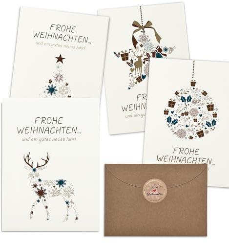 KOHMUI Weihnachtskarten mit Umschlag Set, 20 Klappkarten & 20 Umschläge, 16.5 x 11.5 cm Einfach Modern Weihnachten karten, Schlicht Edel Grußkarte für Familie Freunde Geschäftlich Kunden