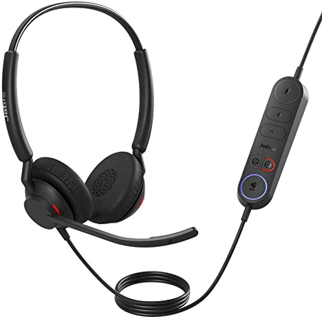 Jabra Engage 40 Auriculares Estéreo con cable, Inline Call Control, 2 micrófonos, cancelación de ruido, ultraligero, cable USB-A, Certificado para MS Teams, funciona con todas las plataformas, Negro